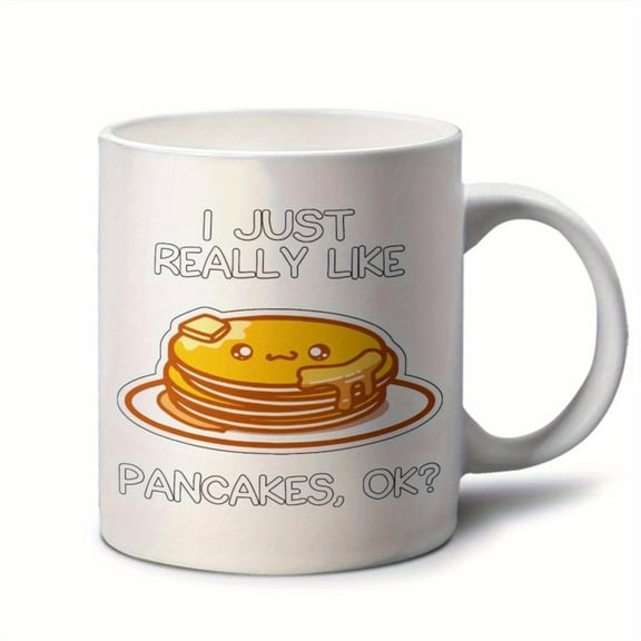 11oz Ceramic Mug with Pancake Design I Just Really Like Pancakes OK Pancake Lovers Ideal Grandpa Christmas Mug with Coffee Pouring Illustration Coffee Bar Accessories