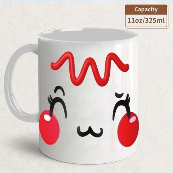 11oz Ceramic Mug with Cute Chibi Style Anime Face Blush Cheeks Reusable Manga Character Cup Coffee Tea Hot Hand Wash Only Anime Lovers