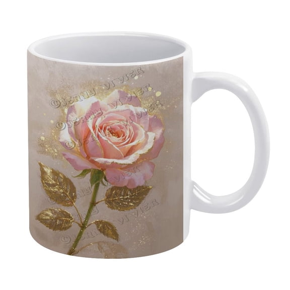 11oz Ceramic Mug with Rose Flower Design - Stylish Floral Coffee Cup,Gift for Tea and Coffee Lovers