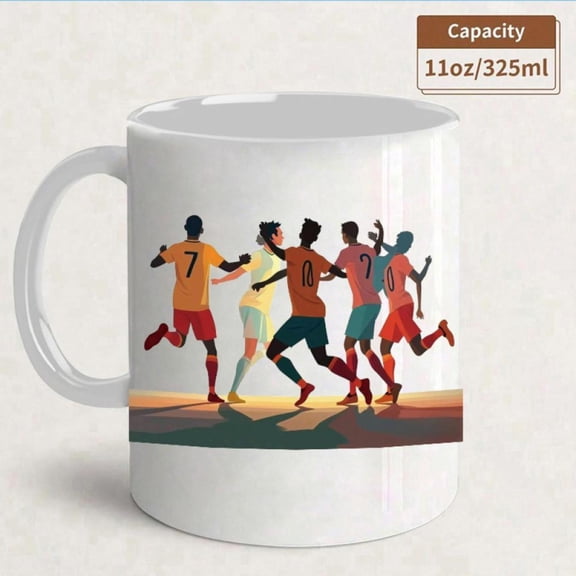 11oz Ceramic Soccer Mug with Numbered Players 10 Celebration Design Interlocking Arms Victory Pose Souvenir Fans Match Day Essentials Hand Wash Only Compatible with Coffee Tea Hot Cold Drinks