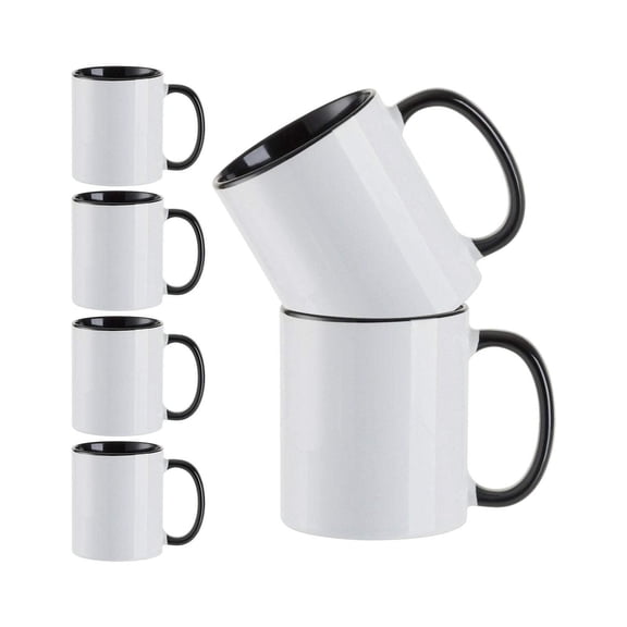 Craft Express Sublimation Printing Ceramic Mug - 11 oz, White and Black, Pkg of 6