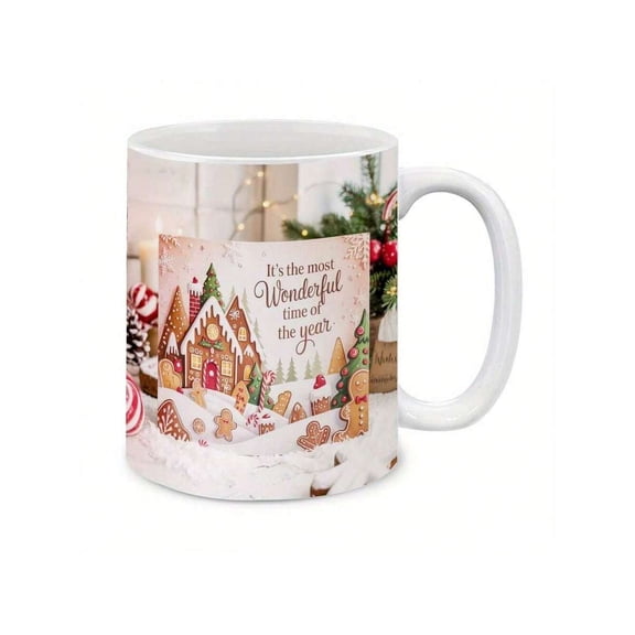 11oz Christmas Gingerbread House Porcelain Coffee Mug Snowy Village Design