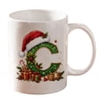 thumbnail image 1 of 11oz Christmas Initial Ceramic Coffee Mug, Festive Green Glitter Letter Design With Santa Hat Holiday Print, White Drinking Cup For Hot Cocoa Tea, Xmas Gift For Household Daily Use, 1 of 7