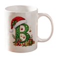 thumbnail image 1 of 11oz Christmas Initial Ceramic Coffee Mug, Festive Green Glitter Letter Design With Santa Hat Holiday Print, White Drinking Cup For Hot Cocoa Tea, Xmas Gift For Household Daily Use, 1 of 7