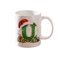 thumbnail image 1 of 11oz Christmas Initial Ceramic Coffee Mug, Festive Green Glitter Letter Design With Santa Hat Holiday Print, White Drinking Cup For Hot Cocoa Tea, Xmas Gift For Household Daily Use, 1 of 7