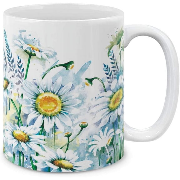 11oz Coffee Mug with Flowers and Plants Pattern, Sunflower Garden Variety Design Ceramic Tea Cup, Cute Small Decorative Drinking Mug for Home Kitchen Office Daily Use and Holiday Gift