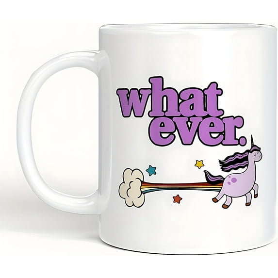 11oz Coffee Mug, Funny Mugs, What Ever! Unicorn Ceramic Coffee Mug with Handle for Hotor Cold Drinks, Gift ldeas for Friend CoworkersTeens Girls, Birthday Gift, Home Decor, Party Gift