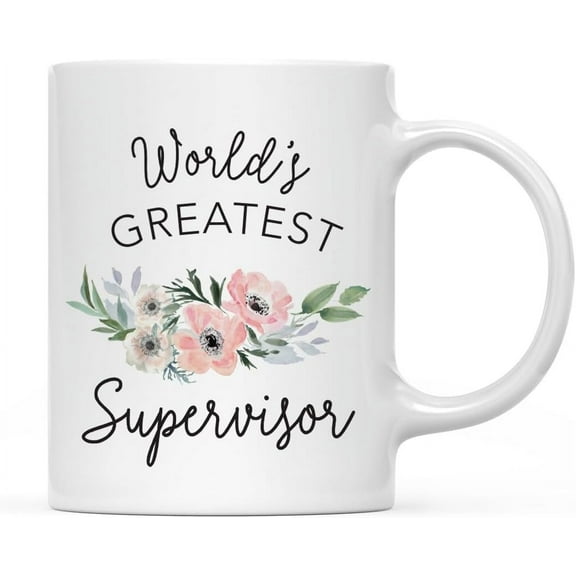 11oz. Coffee Mug, World's Greatest Supervisor Mug, Bohemian Pink Anemone Floral Flower 1-Pack, Drinking Cup Birthday Christmas Promotion Gift Best Supervisor Mug Supervisor Gifts For Women