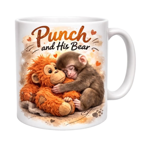 11oz Cute Monkey Punch And Orangutan Design Ceramic Coffee Mug For Animal Lover And Cute Gift For Tea Or Hot Chocolate (White)