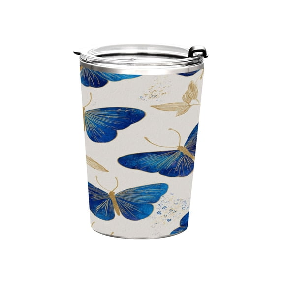 11oz Double-Wall Vacuum Insulated Stainless Steel Tumbler with Straws Sports Mugs BPA-Free Watercolor Blue Butterfly