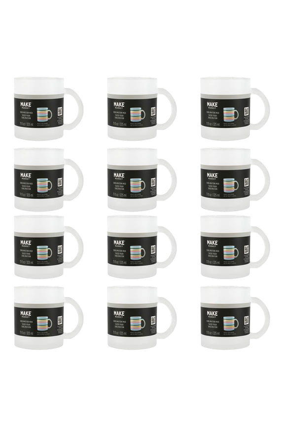 11oz Frosted Glass Sublimation Mug by Make Market Blank Drinkware for Heat Transfer Customization - Ideal for Personalized Gifts & DIY Projects - Hand Wash Only - 12 Pack