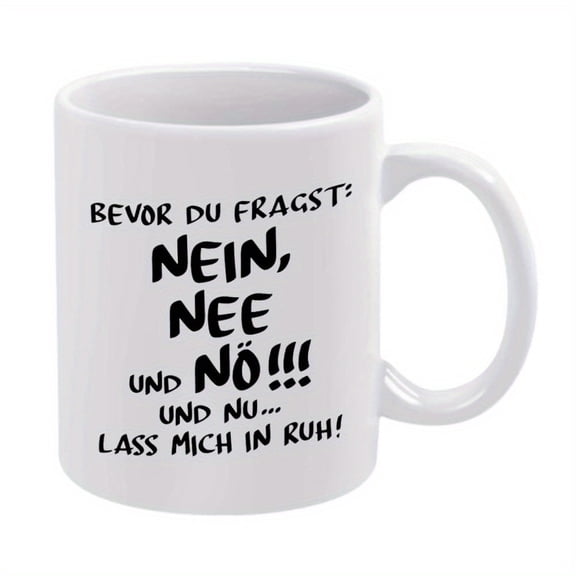 11oz Fun German Phrases White Ceramic Coffee Mug, Thick Black Text, Hand Wash Only, Perfect for Coffee Tea Hot Chocolate, For German Speakers Language Learners Multipurpose
