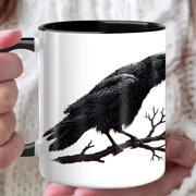 11oz Funny Crow Ceramic Coffee Mug, Coffee Cup for Coffee Tea Cocoa, Halloween Gothic Drinkware for Home Office Coffee Bar, Birthday Christmas Gift for Coffee Lovers Bird Lovers