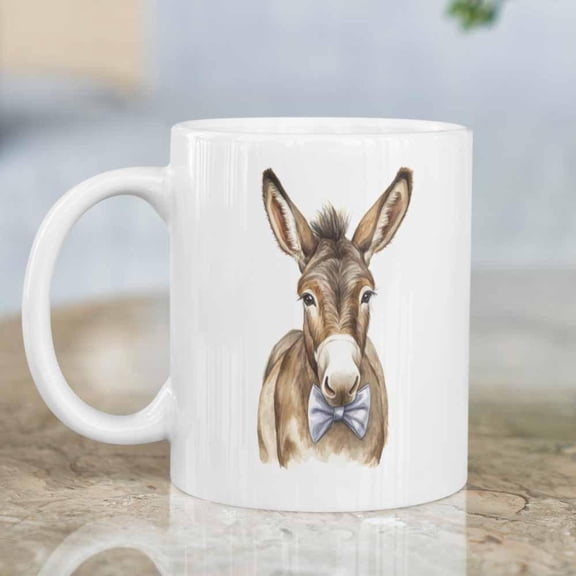 11oz Gentleman Donkey Ceramic Mug Leak Proof Microwave Dishwasher Charming Brown White Donkey Design with Bow Tie Animal Lovers Birthday Celebrations Donkey Decor