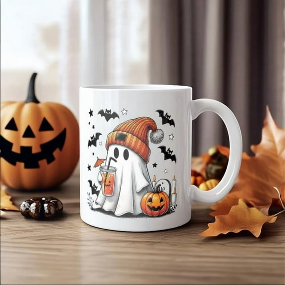 11oz Halloween Ghost Coffee Mug, Cute Spooky Ghost Halloween Mug, Fall Coffee Lover Gift, Coffee Lover Halloween Mug, Ceramic Halloween Mug
