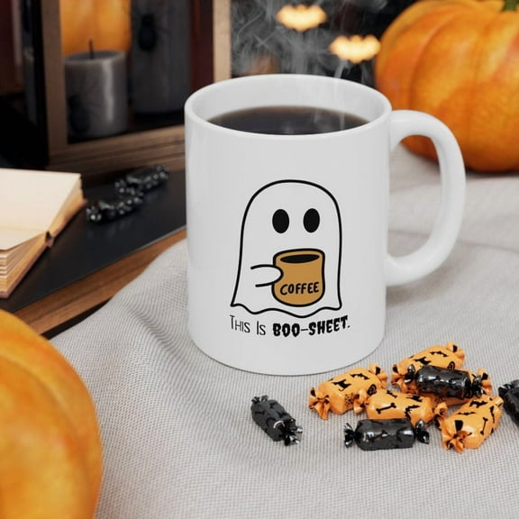 11oz Halloween Mug Boo-Sheet Ghost Drinking Coffee This is Boo-Sheet Ceramic Mug Gift for Friend Funny Mug Halloween Gift for Coffee Tea Lover
