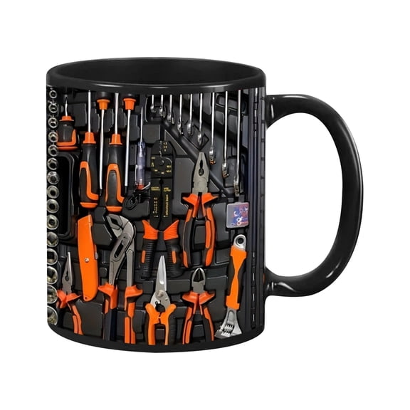 11oz Mechanic Toolbox Coffee Mug, 3D Black Ceramic Water Cup with Tools Design, Funny Auto Mechanic Gift, Handyman Gift for Dad, Husband, Car Enthusiast