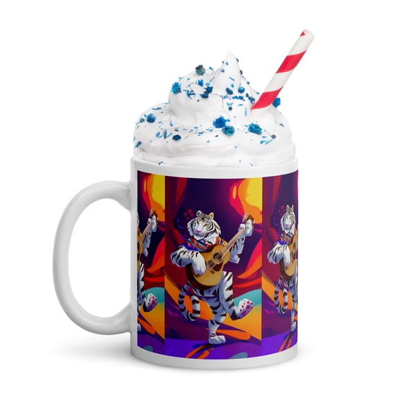 11oz Music Art White Tiger Ceramic Mug