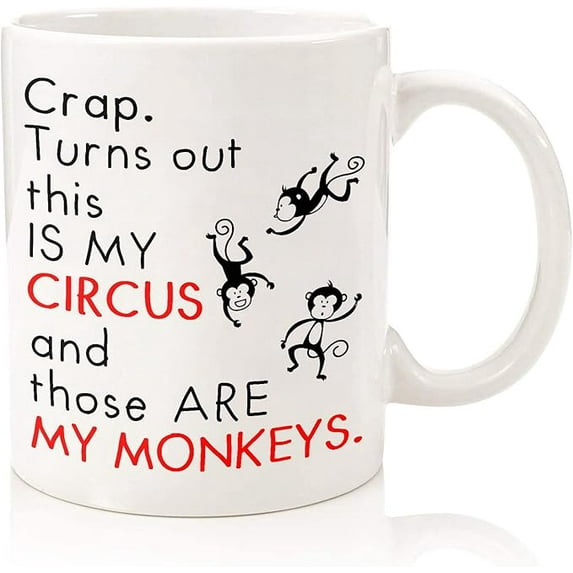 11oz My Circus My Monkeys Mug - Humorous Coffee Cup with Cartoon Monkey Design