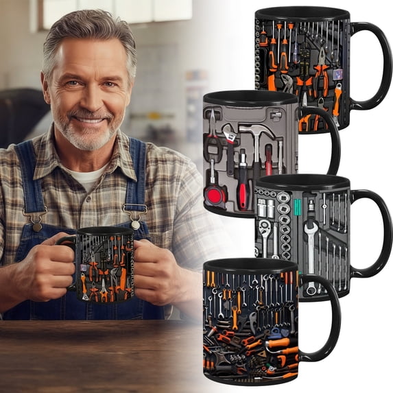 11oz Novelty Toolbox Ceramic Coffee Mug with Insulated Handle, Funny Mechanic Gift Cup for Tea and Hot Drinks, Multicolor