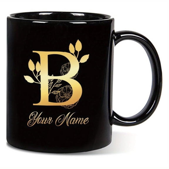 11oz Personalized Alphabet Golden Flower Mug Stylish A Z Combination Design Home Office Vibrant Multicolor Ceramic Cup Birthday Women Mom Best Friend Bride Bridesmaid