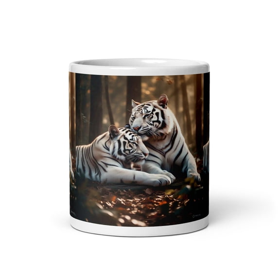 11oz Serene Forest Wildlife White Tigers Ceramic Mug