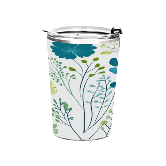 11oz Stainless Steel Tumbler with Straw, Double Wall Insulated Travel Tumbler Blue-green Plants
