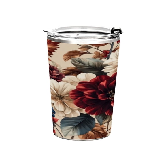 11oz Stainless Steel Tumbler with Straw, Double Wall Insulated Travel Tumbler Burgundy Hydrangeas