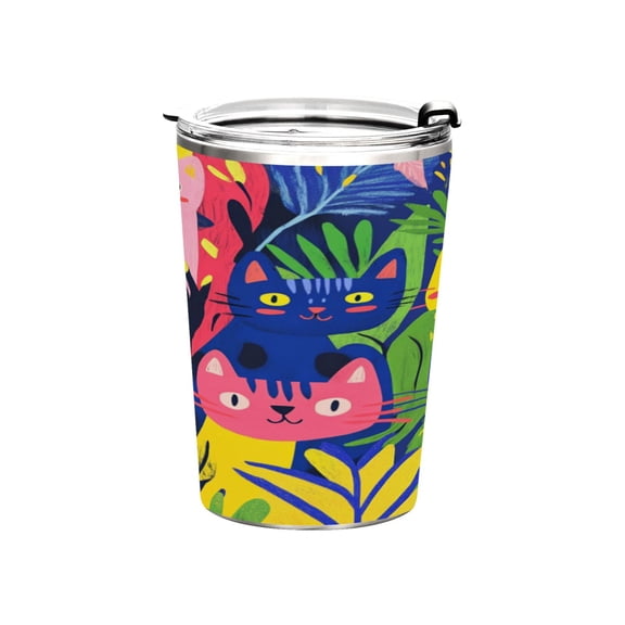 11oz Stainless Steel Tumbler with Straw, Double Wall Insulated Travel Tumbler Colorful Cute Cats