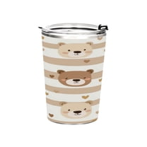 11oz Stainless Steel Tumbler with Straw, Double Wall Insulated Travel Tumbler Cute Bear Face Pattern