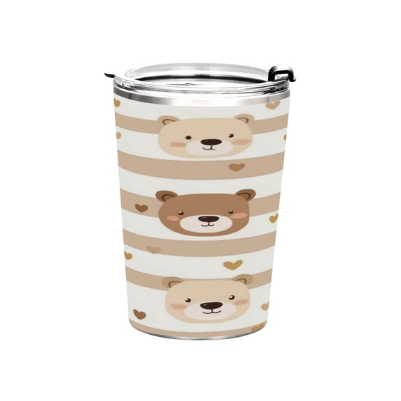 11oz Stainless Steel Tumbler with Straw, Double Wall Insulated Travel Tumbler Cute Bear Face Pattern