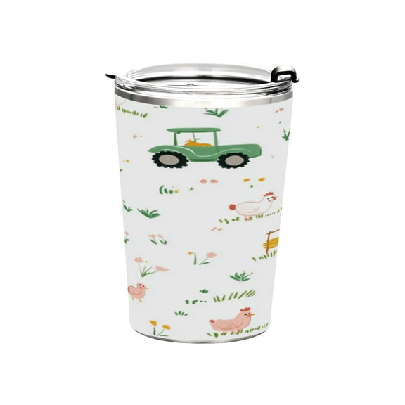 11oz Stainless Steel Tumbler with Straw, Double Wall Insulated Travel Tumbler Cute Farmyard Pattern