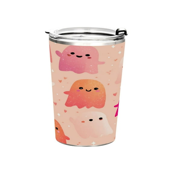 11oz Stainless Steel Tumbler with Straw, Double Wall Insulated Travel Tumbler Cute Light Pink Ghost