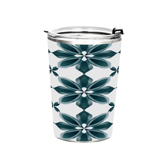 11oz Stainless Steel Tumbler with Straw, Double Wall Insulated Travel Tumbler Dark Green Geometric Flowers