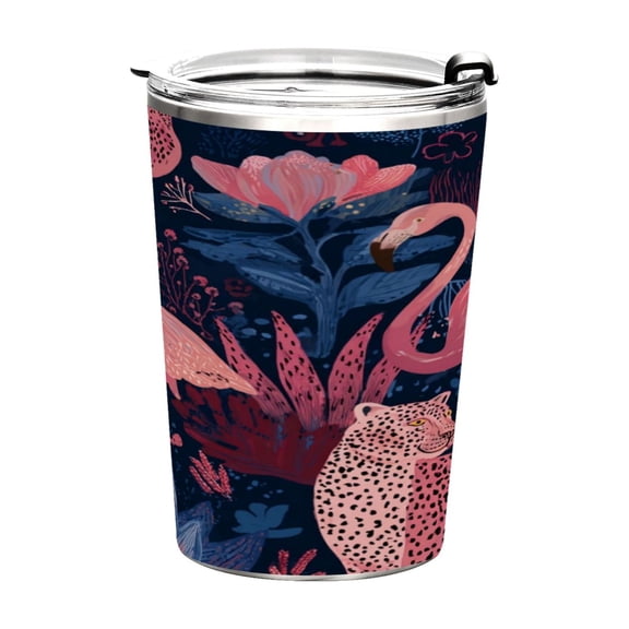 11oz Stainless Steel Tumbler with Straw, Double Wall Insulated Travel Tumbler Flamingos and Leopard Print