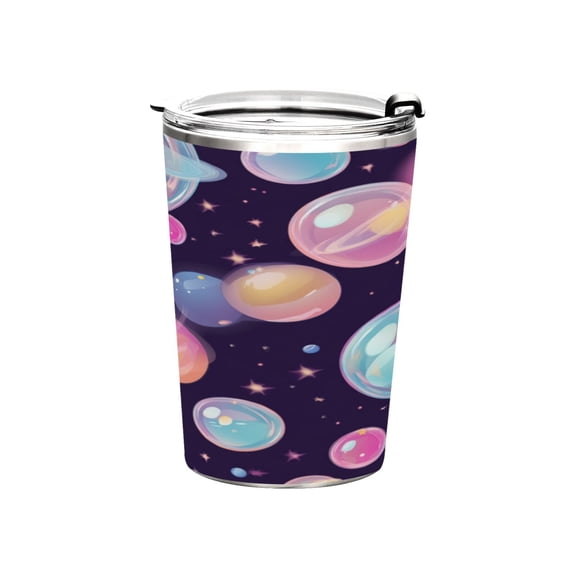 11oz Stainless Steel Tumbler with Straw, Double Wall Insulated Travel Tumbler Floating Bubbles Pattern