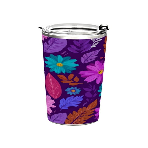 11oz Stainless Steel Tumbler with Straw, Double Wall Insulated Travel Tumbler Flowers and Leaves