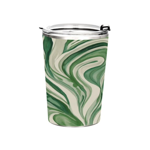 11oz Stainless Steel Tumbler with Straw, Double Wall Insulated Travel Tumbler Green and White Swirling Lines