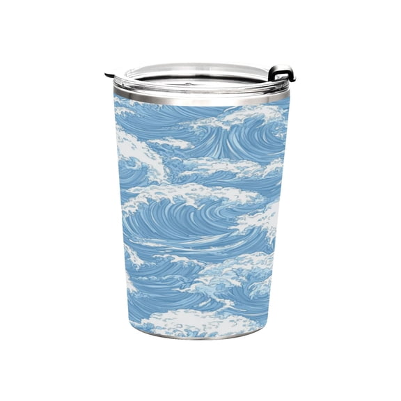 11oz Stainless Steel Tumbler with Straw, Double Wall Insulated Travel Tumbler Light Blue Waves Pattern