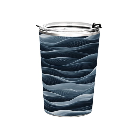 11oz Stainless Steel Tumbler with Straw, Double Wall Insulated Travel Tumbler Navy Blue Waves