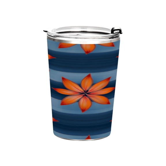 11oz Stainless Steel Tumbler with Straw, Double Wall Insulated Travel Tumbler Orange Large Flowers
