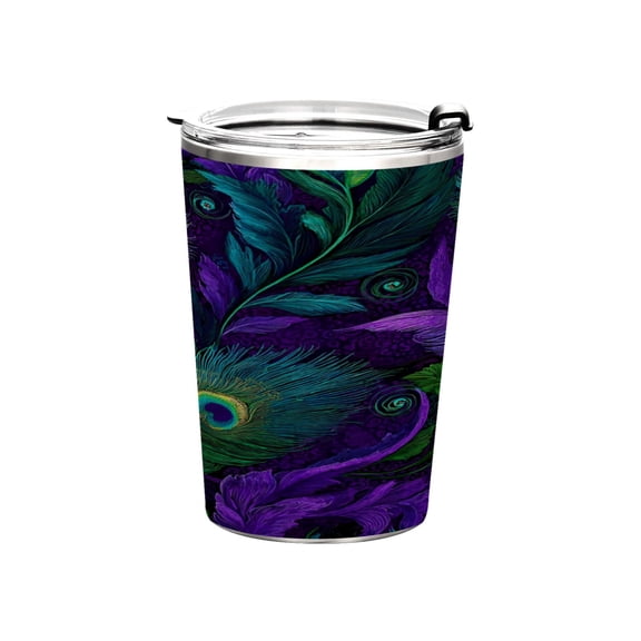 11oz Stainless Steel Tumbler with Straw, Double Wall Insulated Travel Tumbler Peacock Feathers Pattern