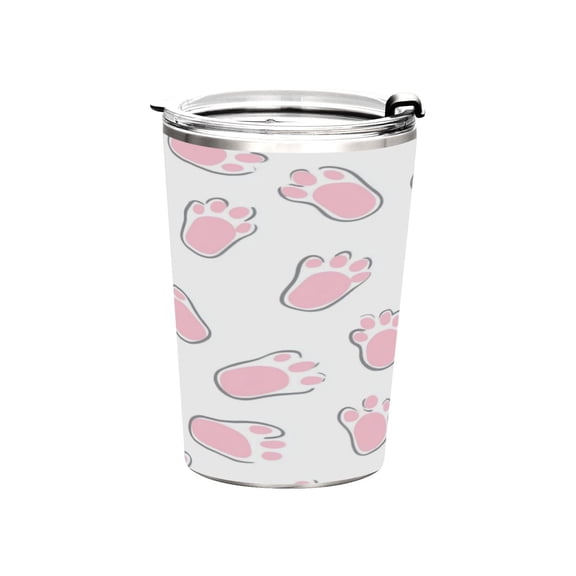 11oz Stainless Steel Tumbler with Straw, Double Wall Insulated Travel Tumbler Pink Bunny Footprints