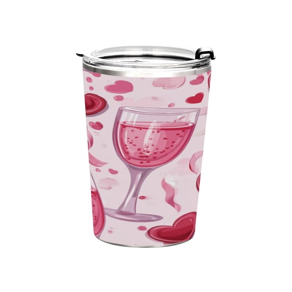 11oz Stainless Steel Tumbler with Straw, Double Wall Insulated Travel Tumbler Red Heart-shaped Bubbles