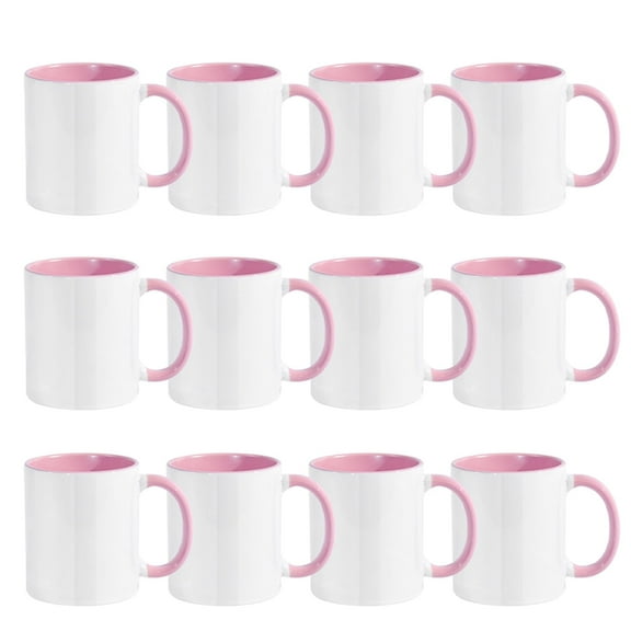 11oz Sublimation Mugs with Pink Handles & Interiors,Tazas para Sublimar, Xmas Gifts Bulk Mugs for Custom Designs & Branding, Bulk Mugs for Coffee, Tea, Latte, Soup, 12 Pack
