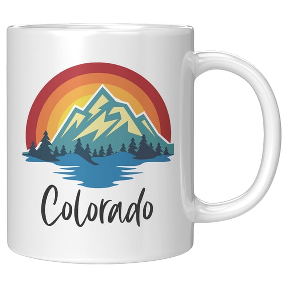 11oz White Ceramic Coffee Cup with Mountain and Sunset Design – Colorado Souvenir Gift – Scenic Nature Travel Mug for Outdoors Lovers