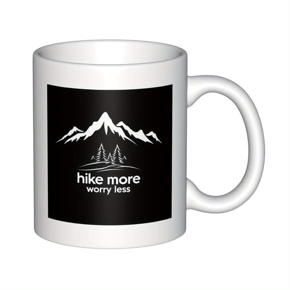 11oz White Ceramic Coffee Mug with Hike More Worry Less Mountain Design Funny Themed Cup Outdoor Enthusiasts Hikers Campers Durable Birthday Christmas
