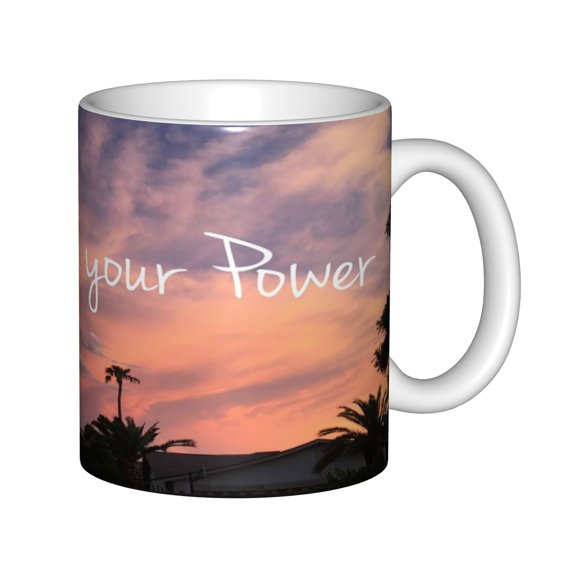11oz White Ceramic Coffee Mug with Sunset Palm Tree "your Power" Print, Inspirational Tropical Landscape Tea Cup Gift