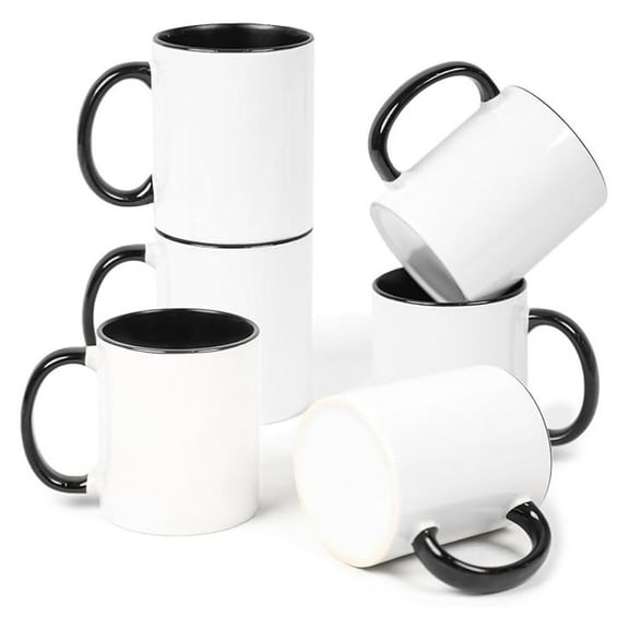 11oz White Ceramic Sublimation Coffee Mug With Solid Colors Inside and Handle,(36, Black)