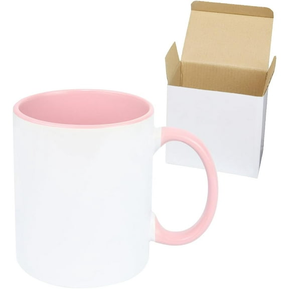 11oz White Ceramic Sublimation Coffee Mug in White Gift Box, Pink, Case of 12